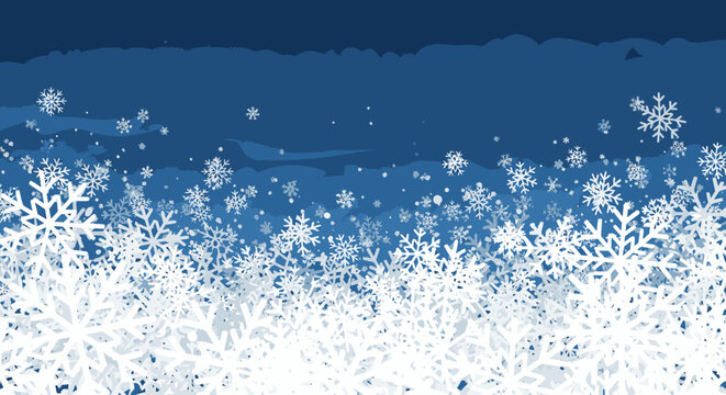A Dense Field of White Snowflakes Falling Against a Deep Blue Sky