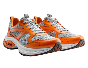 Symmetrical Pair of Orange and White Fitness Shoes, modern running and training footwear