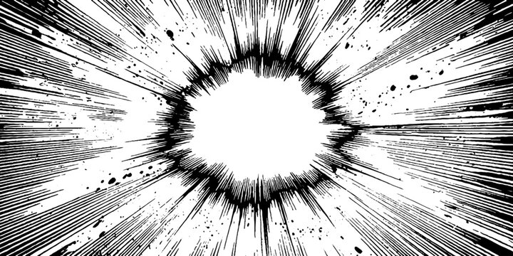 Dynamic black and white anime explosion with glowing magic effect for comic layout