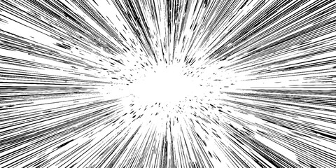 Dynamic black and white comic background with radial speed lines for creative design