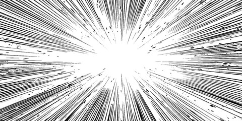 Obraz premium Dynamic radial speed burst in black and white for manga design
