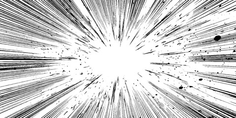 Obraz premium Dynamic black and white radial burst design with halftone gradient for comics and pop art