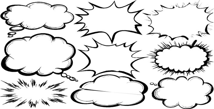 Hand-drawn manga speech bubbles with bold ink brush outlines for comic layouts