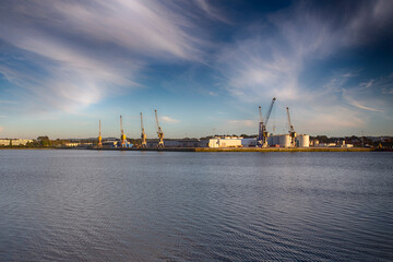 port cranes in the background