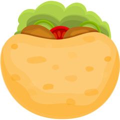 Cartoon Style Flat Illustration of a Delicious Tacos Mexican Food Dish with Lettuce and Tomato Filling Isolated on White Background
