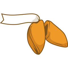 Cartoon Style Fortune Cookie With Blank Banner Ready For Text In White Background