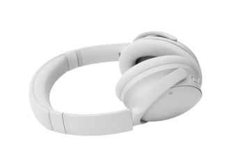 Headphones radio mockup background for Business Technology design,Image white headset isolated for Music Template Mockup,Modern Digital lifestyle concept