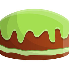 Cartoon style chocolate cake with green frosting and layers on a transparent background