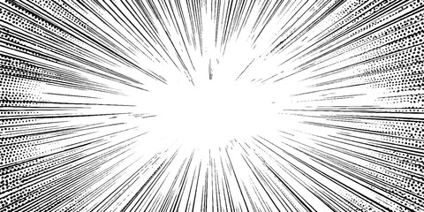 Obraz premium Dynamic manga style energy burst with halftone concentric lines for comics and design