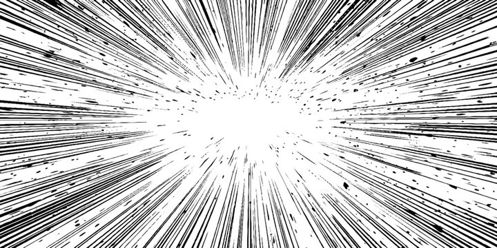 Dynamic manga style halftone energy burst with concentric lines design for comics