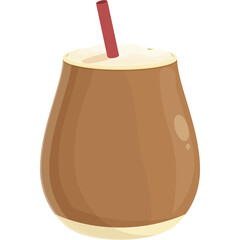 Cartoon Style Cold Coffee Icon With Brown Cup Red Straw and Creamy Foam On Top Isolated On Transparent Background
