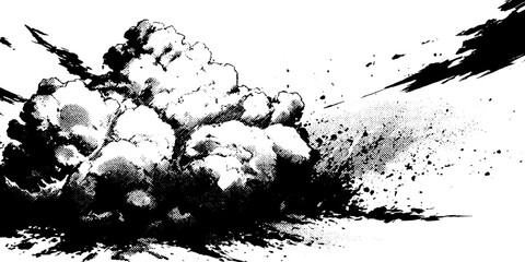 Naklejka premium Dynamic ink burst with expanding smoky clouds in manga style for comic art