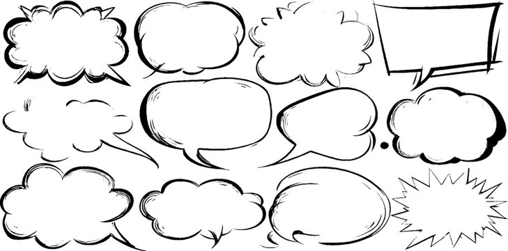 Modern manga speech bubbles with ultra thin outlines for comics and pop art design
