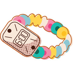 Cartoon Style Digital Watch With Colorful Beaded Strap Displaying 6 00 Time On A Transparent Background
