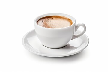 Fototapeta premium Aromatic espresso coffee fills a classic white cup, resting on a saucer, ready to be enjoyed