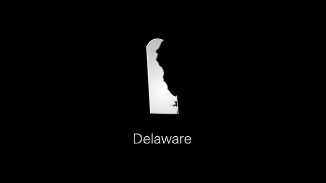 Glowing delaware state map animation on black background