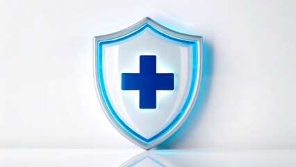 Obraz premium Blue cross symbol on a shield with glowing edges to represent health and protection in modern design