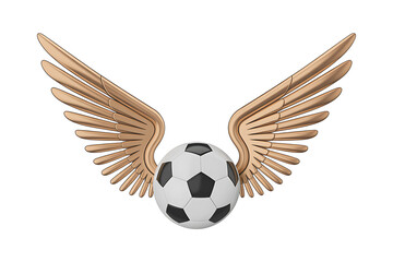 A soccer ball with golden wings, representing aspiration, victory, and the pursuit of excellence.