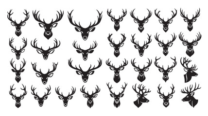 Variety of majestic deer head designs perfect for crafting on transparent background silhouette
