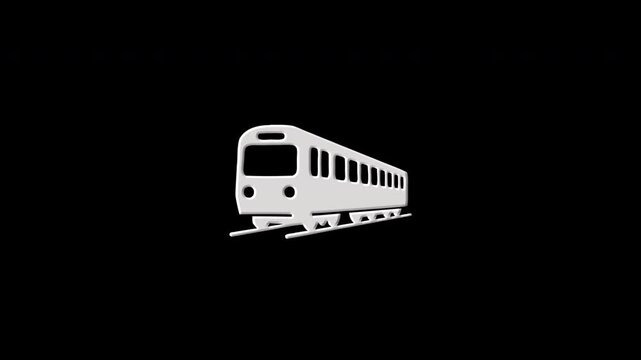 Train materializing and dematerializing animation on black background