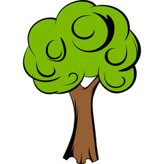 Cartoon Style Illustration of a Green Leafy Tree with a Brown Trunk on a Transparent Background