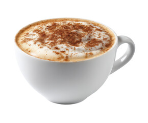 Obraz premium A delicious cup of cappuccino with cinnamon powder sprinkled on top, isolated on transparent background