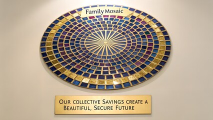 Oval mosaic design with decorative gold and blue tiles