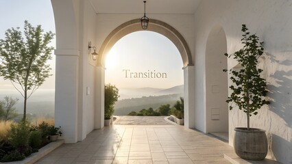 Open arch doorway revealing a beautiful mountain landscape view