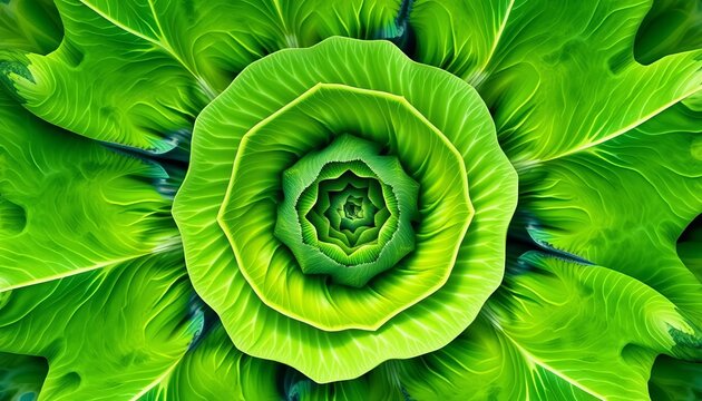 Infinite fractal pattern of nested cabbages, vibrant greens,  art,  garden
