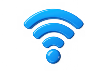 Blue 3d wi-fi icon representing wireless network connection, internet access, signal, and data transfer