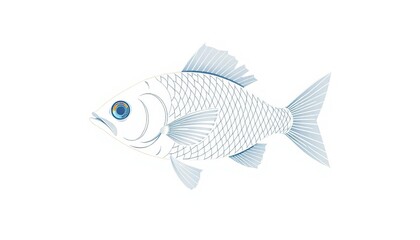 Elegant minimalist line art of a swimming fish, intricate details, clean, ocean