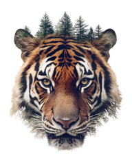 Obraz premium PNG Tiger with trees wildlife animal illustration.