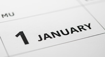Close-up of january 1st on calendar page
