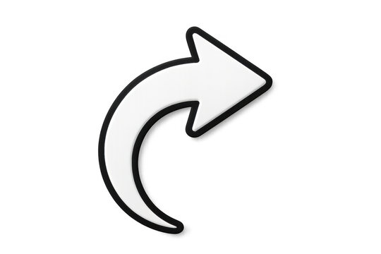 White share icon with curved right arrow symbol indicating forward direction on transparent background