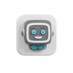 Cute robot character design with smiling face and gears