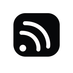 Black RSS feed icon simple vector symbol for news updates isolated on a white background