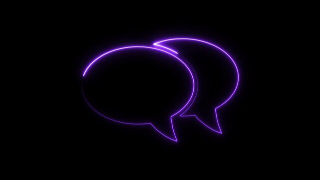Glowing neon speech bubble icon animation. Chat box animation. A glowing neon chat bubble icon. chat messages communication highlights. 4k motion video.