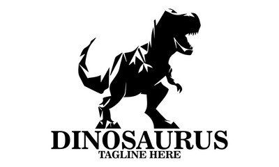 Cool dino icon, cool dino vector illustration, cool dino logo design, vector silhouette of a dinosaur in a threatening pose. A T-Rex dinosaur with sharp teeth and a powerful posture