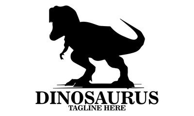 Cool dino icon, cool dino vector illustration, cool dino logo design, vector silhouette of a dinosaur in a threatening pose. A T-Rex dinosaur with sharp teeth and a powerful posture