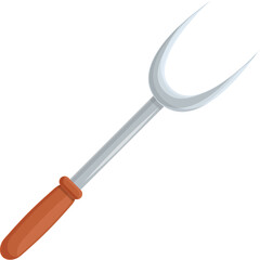 Cartoon Style Meat Fork With Brown Handle And Silver Tines For Grilling And Cooking In A White Background