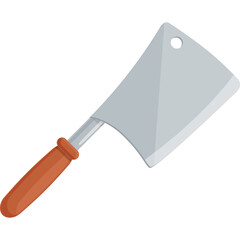Cartoon Style Meat Cleaver With Wooden Handle Isolated On White Background