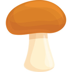 Cartoon Style Mushroom with Orange Cap and White Stem Isolated on Transparent Background
