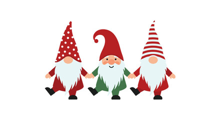 Festive Gnomes Holding Hands in a Christmas Celebration.