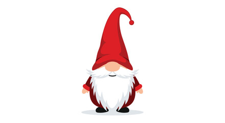 Charming garden gnome with a long red hat and white beard stands proudly.