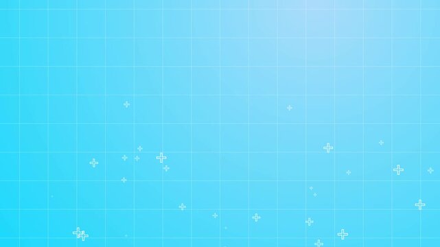 Abstract Light Blue Medical Grid with Floating Plus Signs