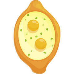 Cartoon Style Khachapuri Bread Filled With Cheese and Eggs Isolated on Transparent Background