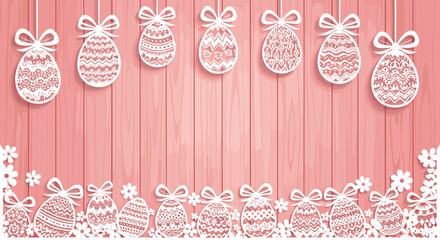 Easter Eggs on Pink Wood Background.