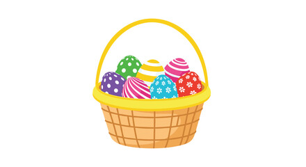 Easter Basket Filled with Colorful Decorated Eggs.