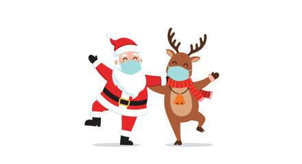 Festive Santa Claus and Reindeer Wearing Masks Celebrating Christmas.