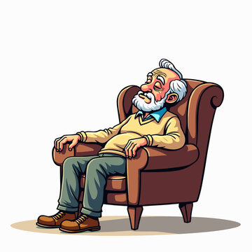 Elderly man relaxing in armchair with peaceful expression at home  